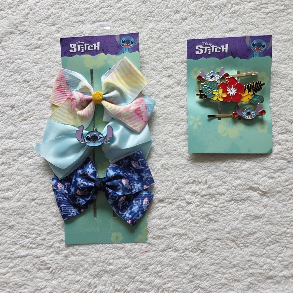 New Disney Lilo and Stitch Girls hair accessories: Bow Set of 3, Clip Set of 3